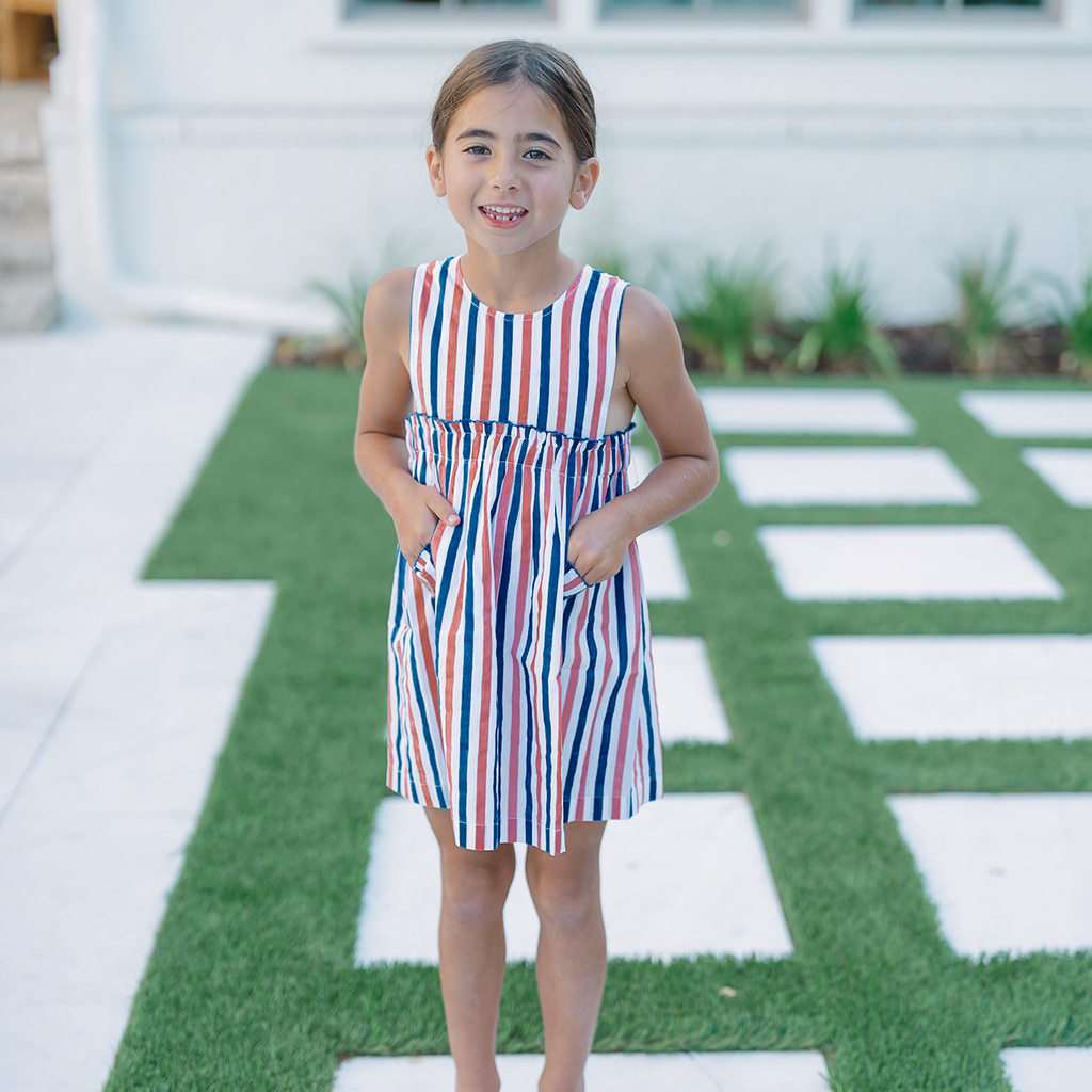 Girl’s Surfrider Stripe Double Bow Pinafore Dress