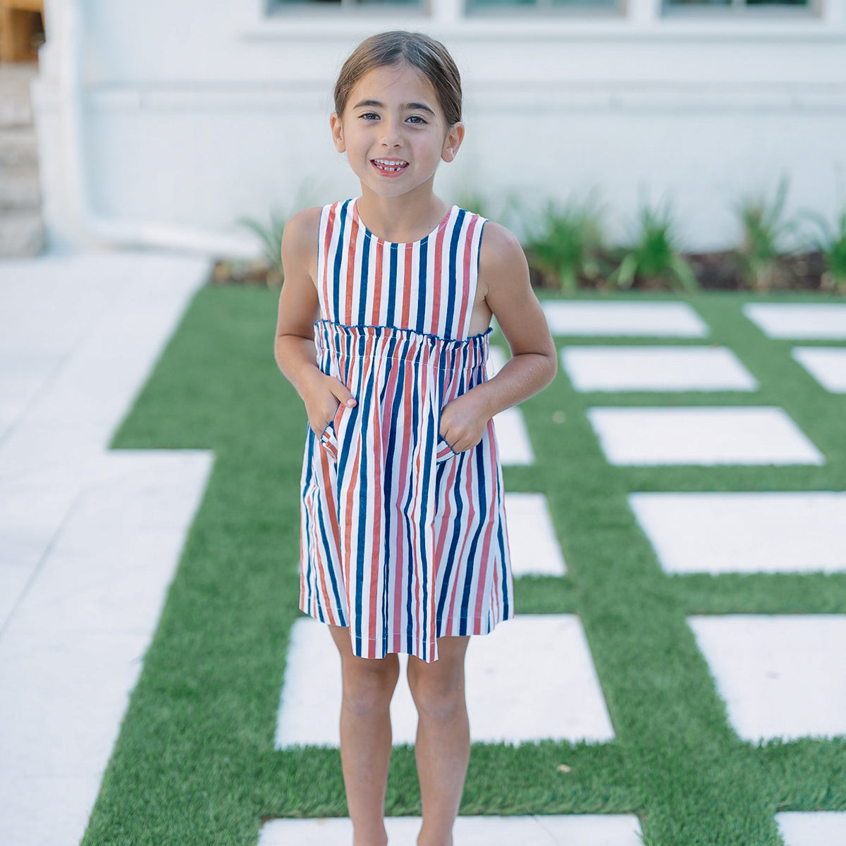Girl’s Surfrider Stripe Double Bow Pinafore Dress