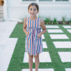 Girl’s Surfrider Stripe Double Bow Pinafore Dress