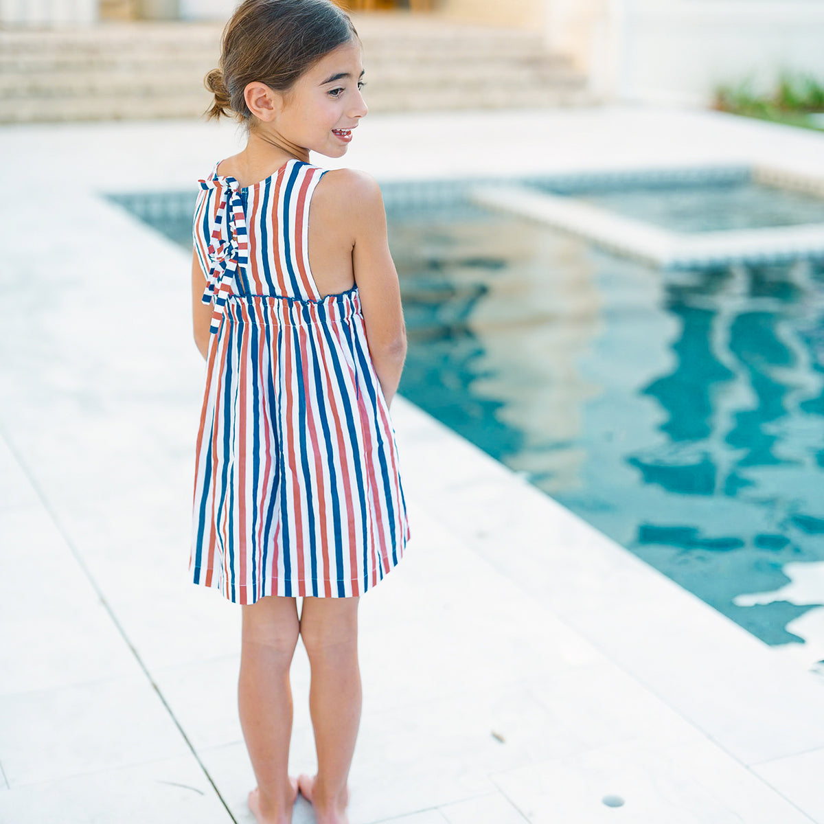 Girl’s Surfrider Stripe Double Bow Pinafore Dress
