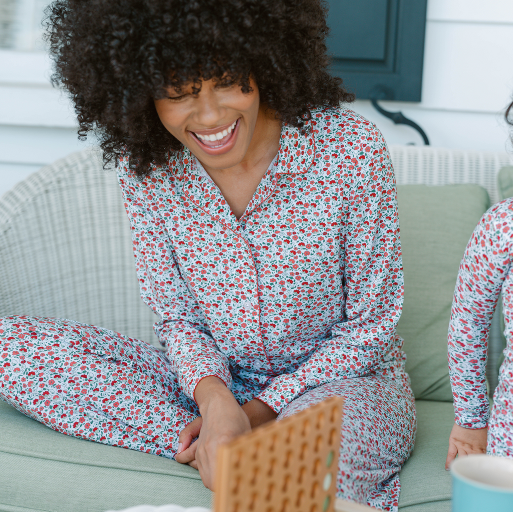 Women’s Rosebud Long Sleeve Collared Pj Set