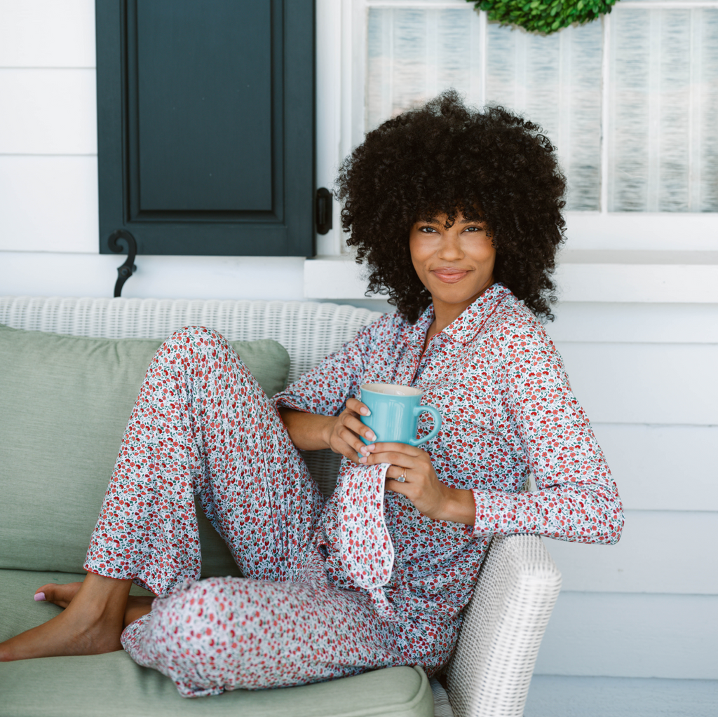 Women’s Rosebud Long Sleeve Collared Pj Set
