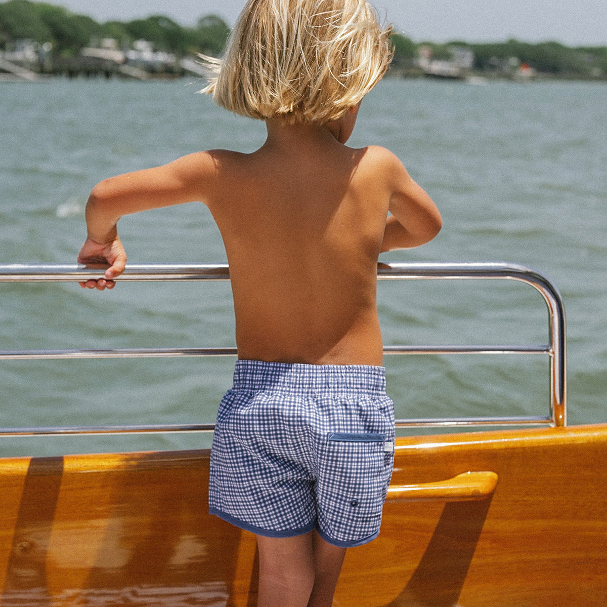 Boy’s Newport Navy Gingham Boardie