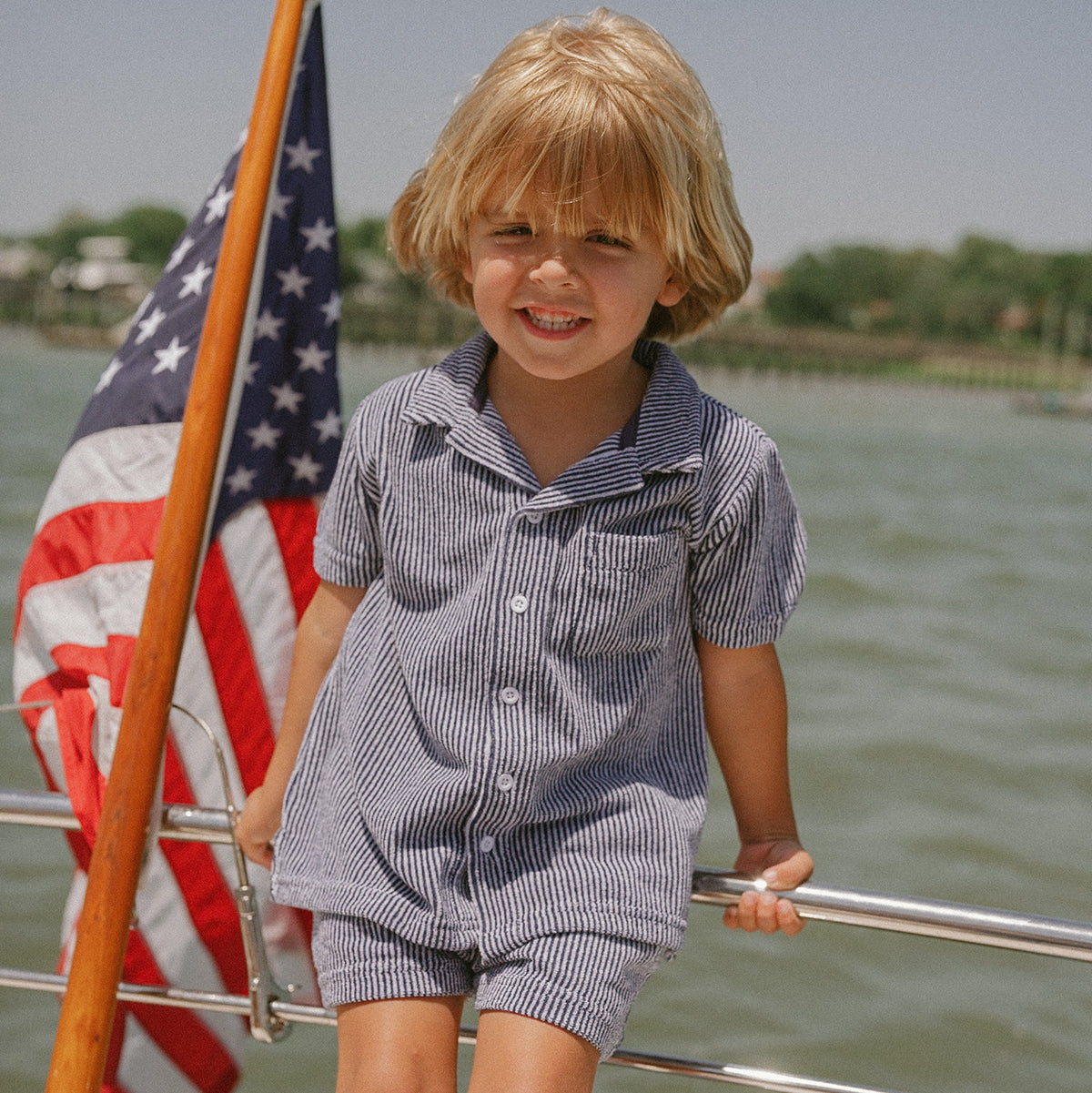 Boy’s Navy Stripe French Terry Short