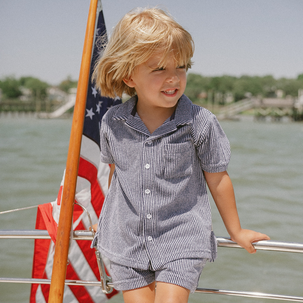 Boy’s Navy Stripe French Terry Short