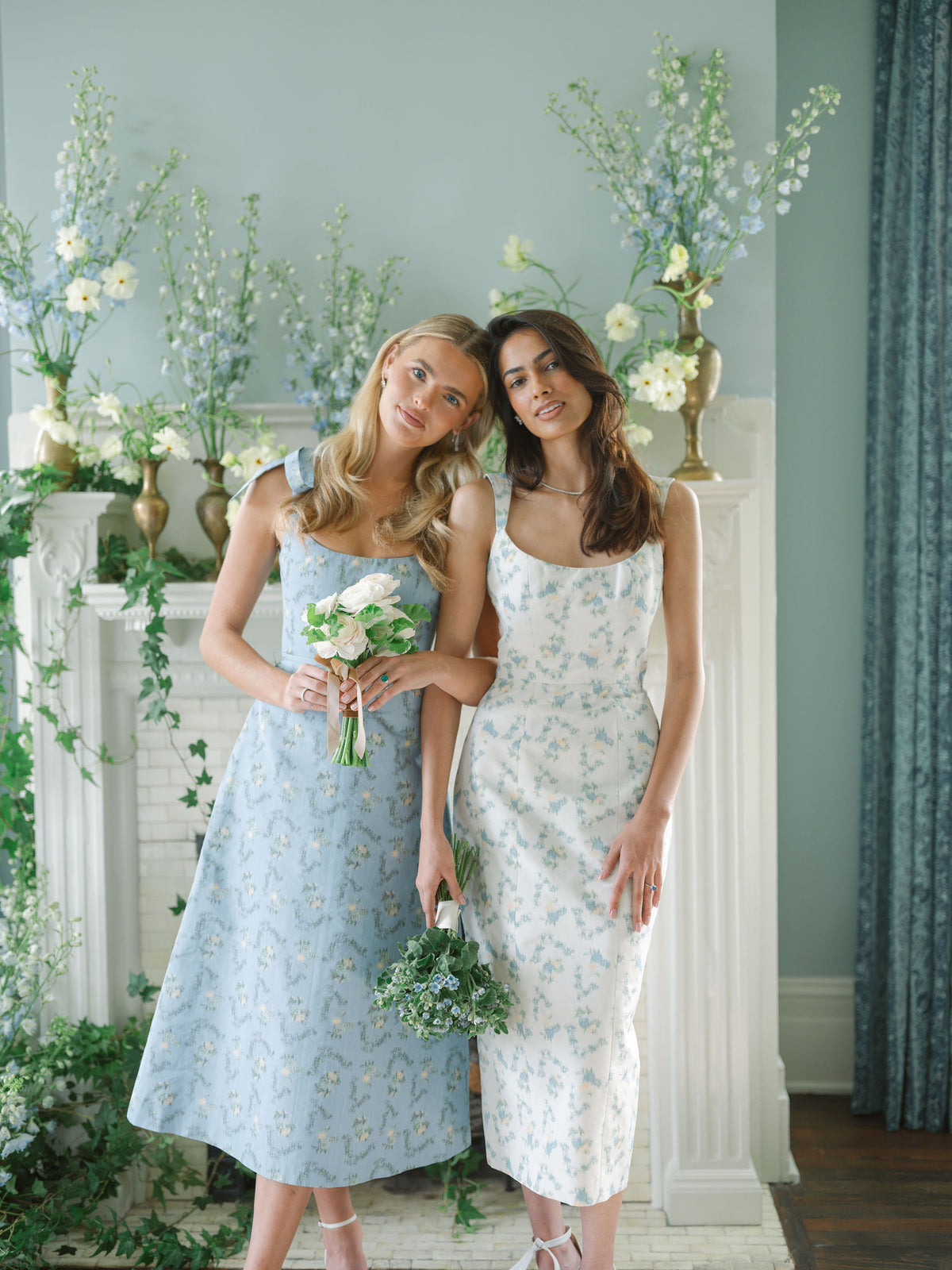 OTM Exclusive: Serafina Blue Floral Ikat Corset A-Line Midi Dress With | Over The Moon OTM Exclusive: Serafina Blue Floral Ikat Corset A-Line Midi Dress With | Over The Moon