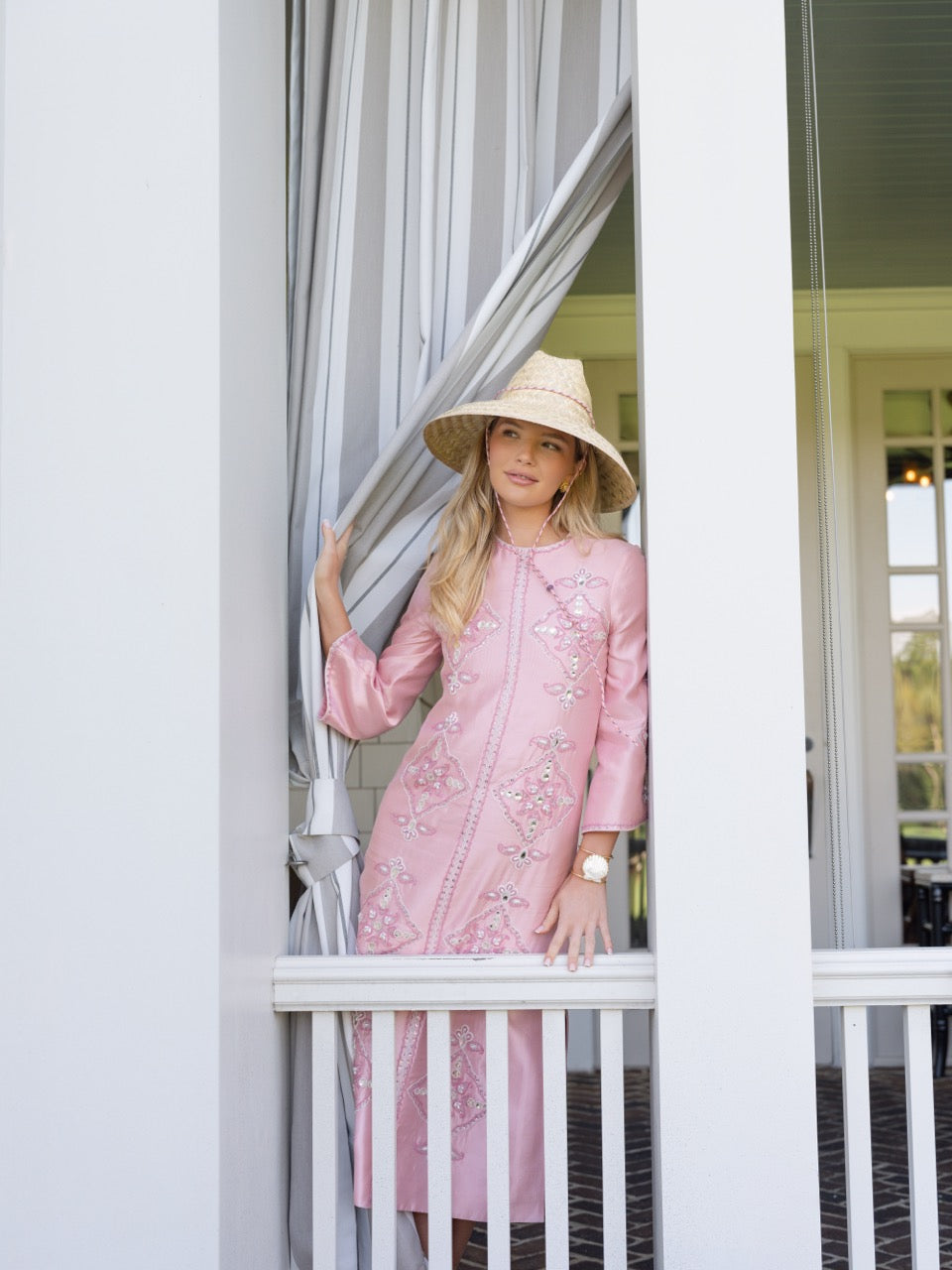 OTM Exclusive: Beaded Clara Caftan in Pink Silk