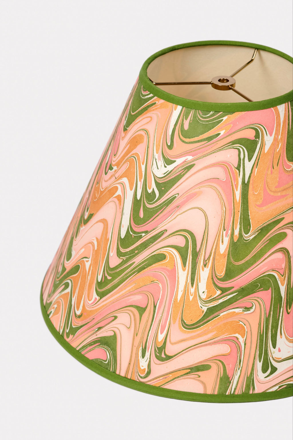 Close-up of 16" hand-marbled peony bloom lampshade detail