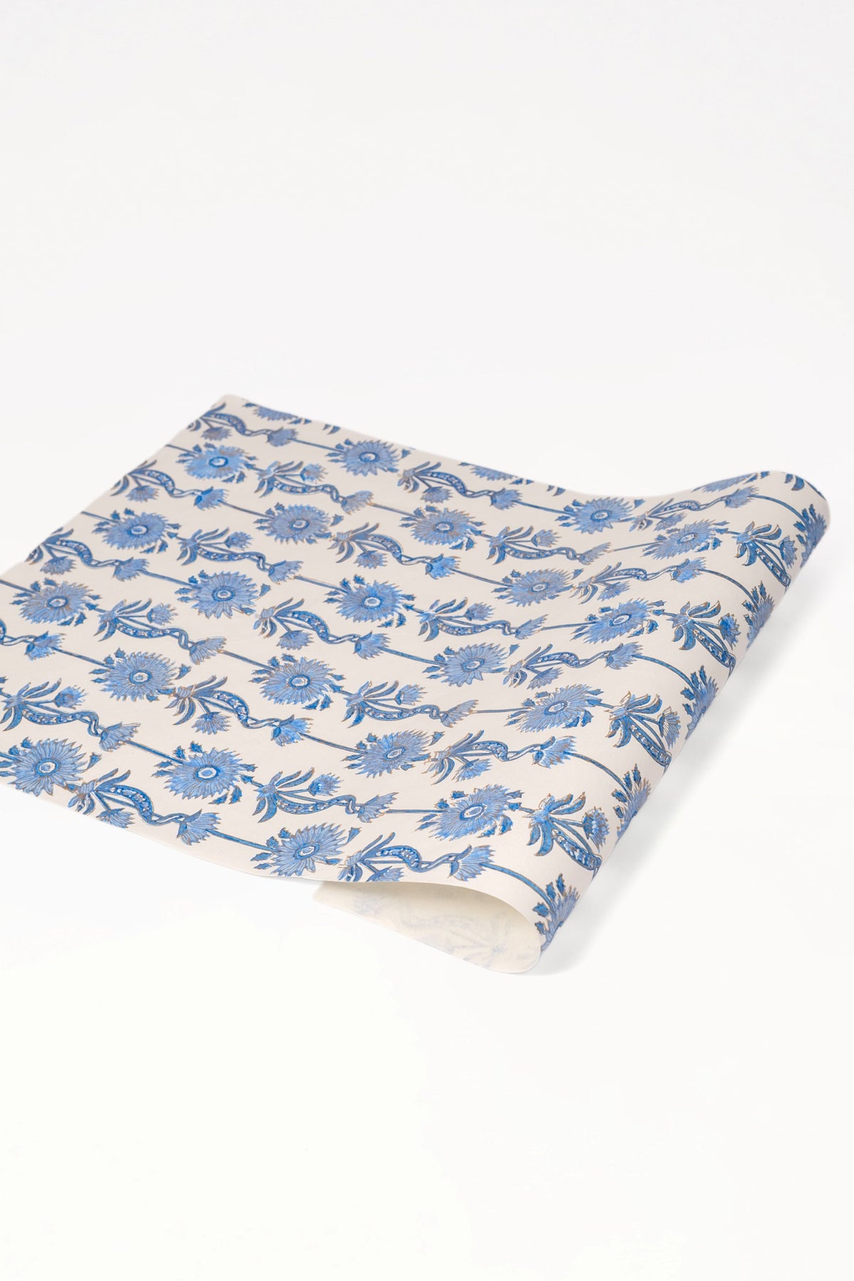 Single blue blockprint floral vines gift wrapping paper by Inner Child