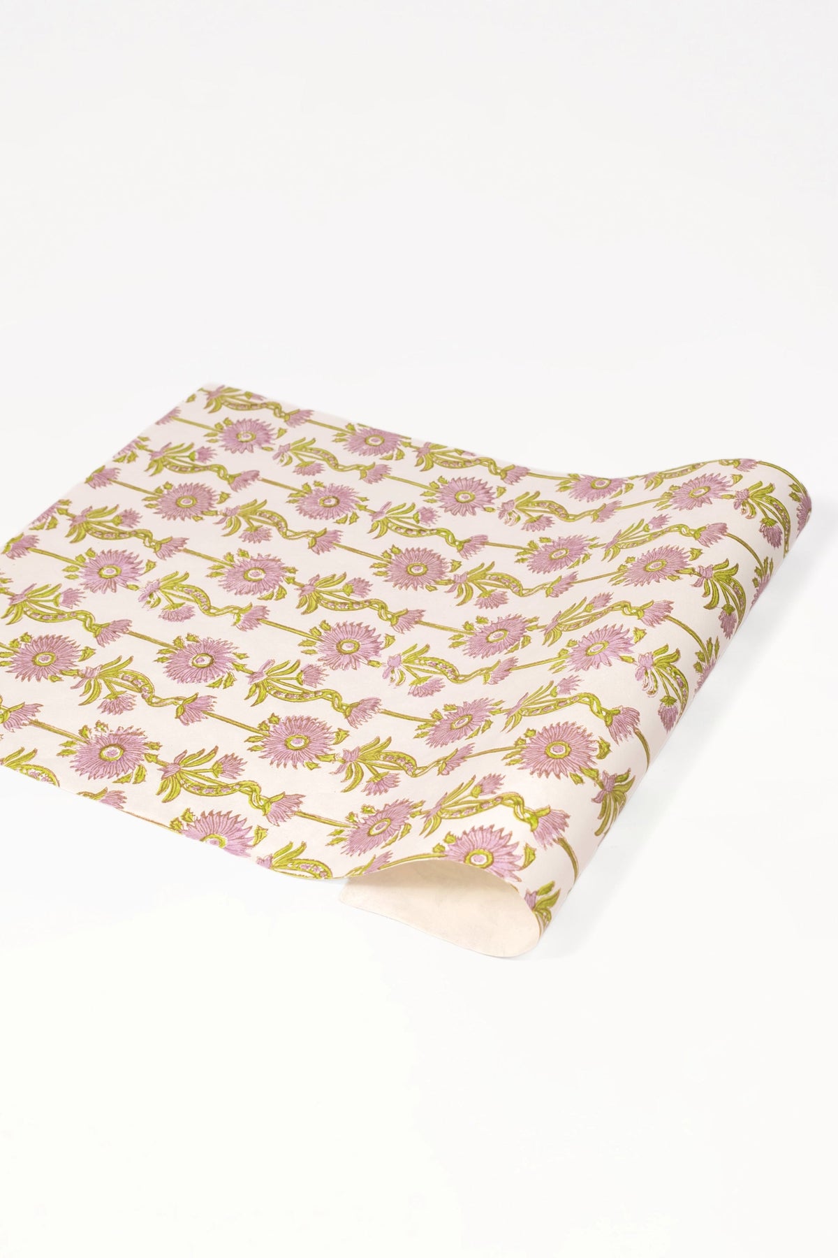Lilac purple blockprint floral vines gift wrapping paper single sheet from Inner Child