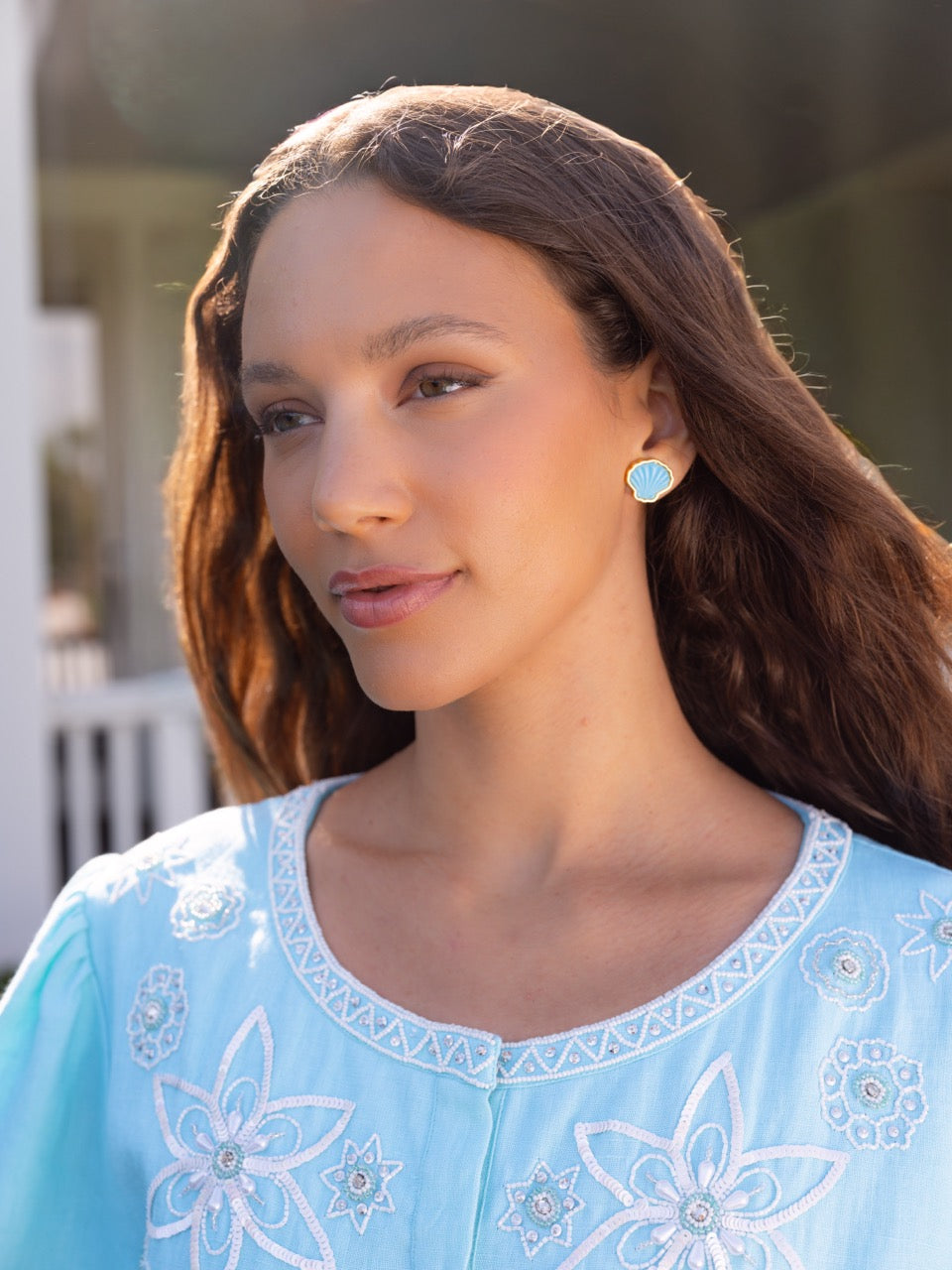 OTM Exclusive: Sankaty Scallop Stud Earrings in Turquoise