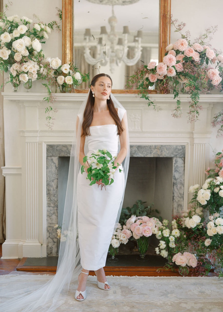 OTM Exclusive: Bridal Silk Faille Midi Dress in White XS