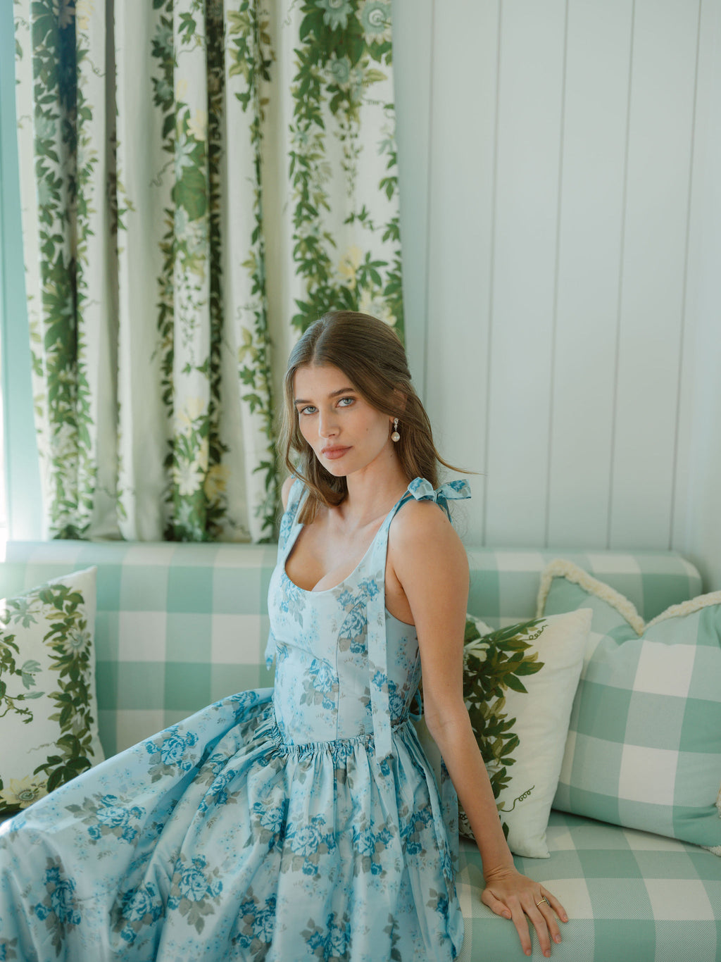 OTM Exclusive: The Marie Dress in Blue Floral Brocade