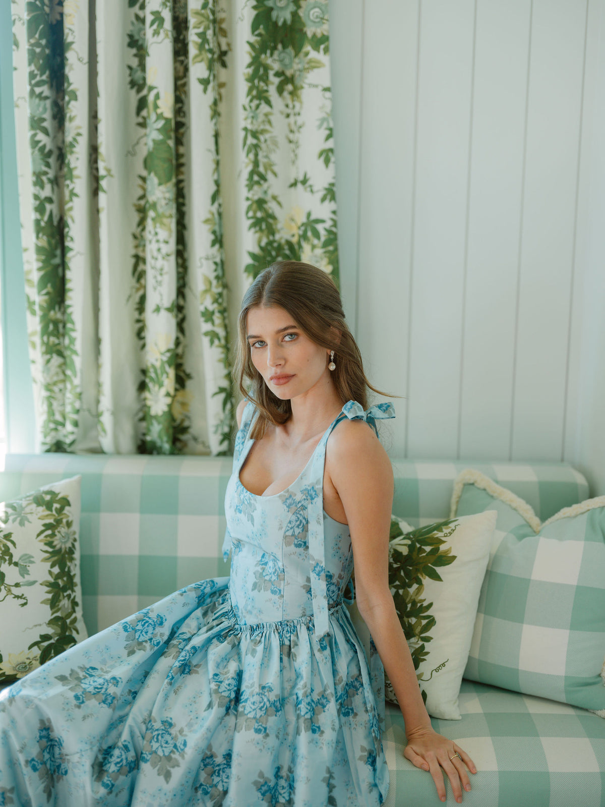 OTM Exclusive: The Marie Dress in Blue Floral Brocade