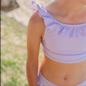 Girls Lavender Stripe Ruffle Neck Bikini