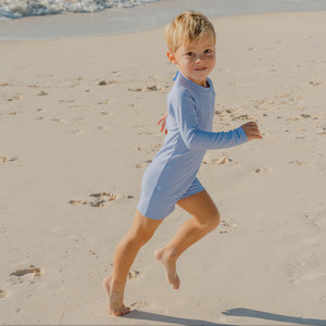 Unisex Sky Blue Gingham Rashguard One Piece