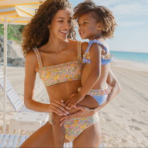 Girls Sky Blue Gingham Bandeau Tie Strap Bikini