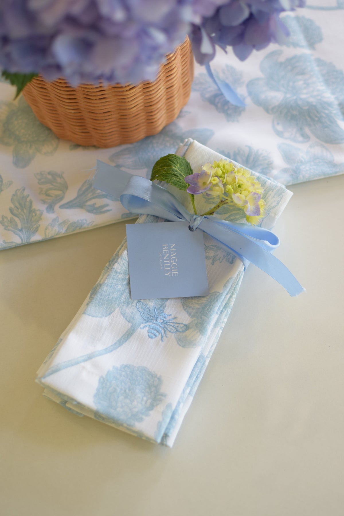 Garden Toile Napkins with Embroidered Bee, Set of 4