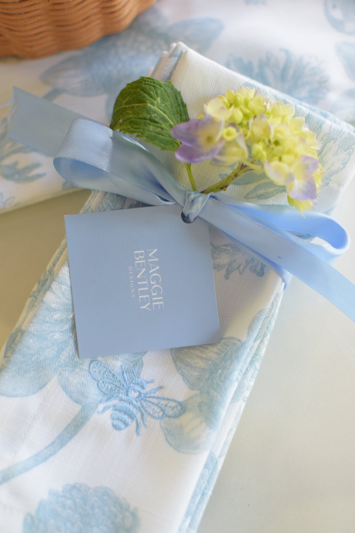 Garden Toile Napkins with Embroidered Bee, Set of 4