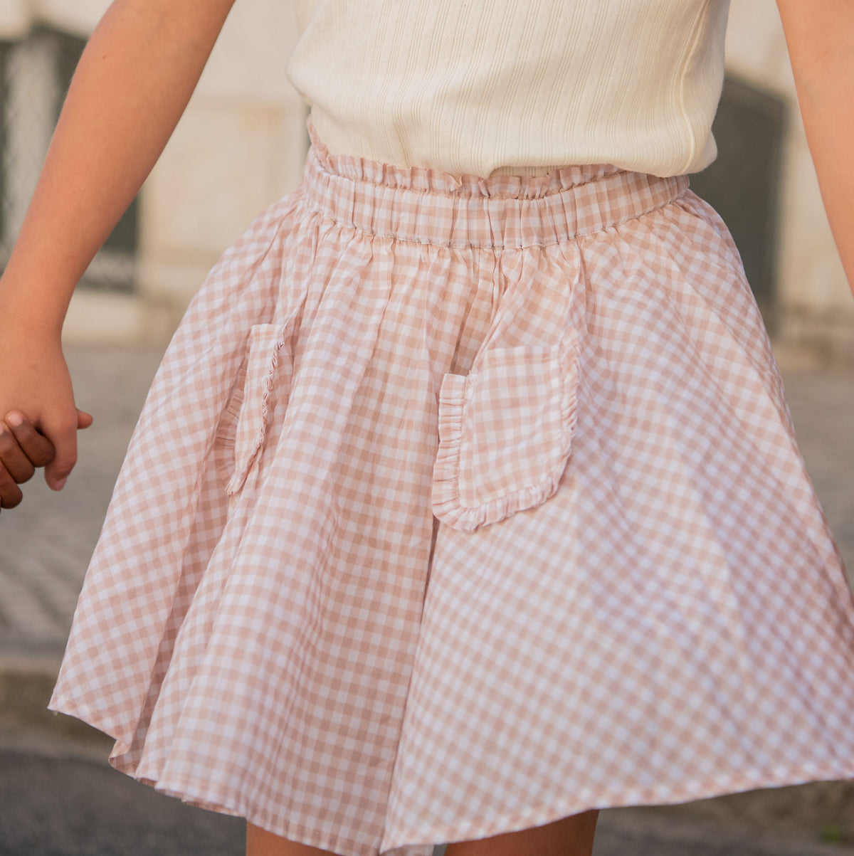 Girls Brown Gingham Skirt