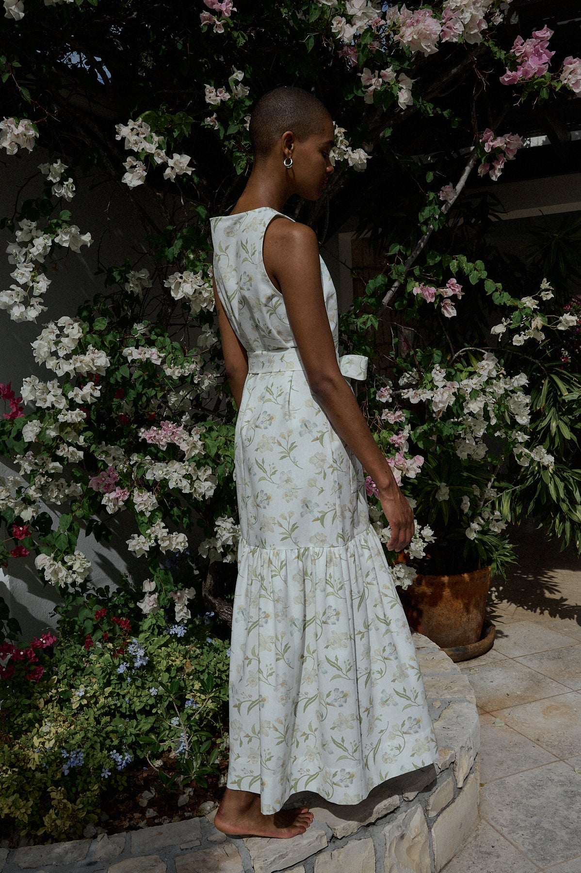 Shift Dress with Belt in White Hibiscus