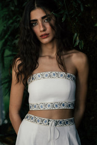 OTM Exclusive: Carnation Crop Top in White & Blue