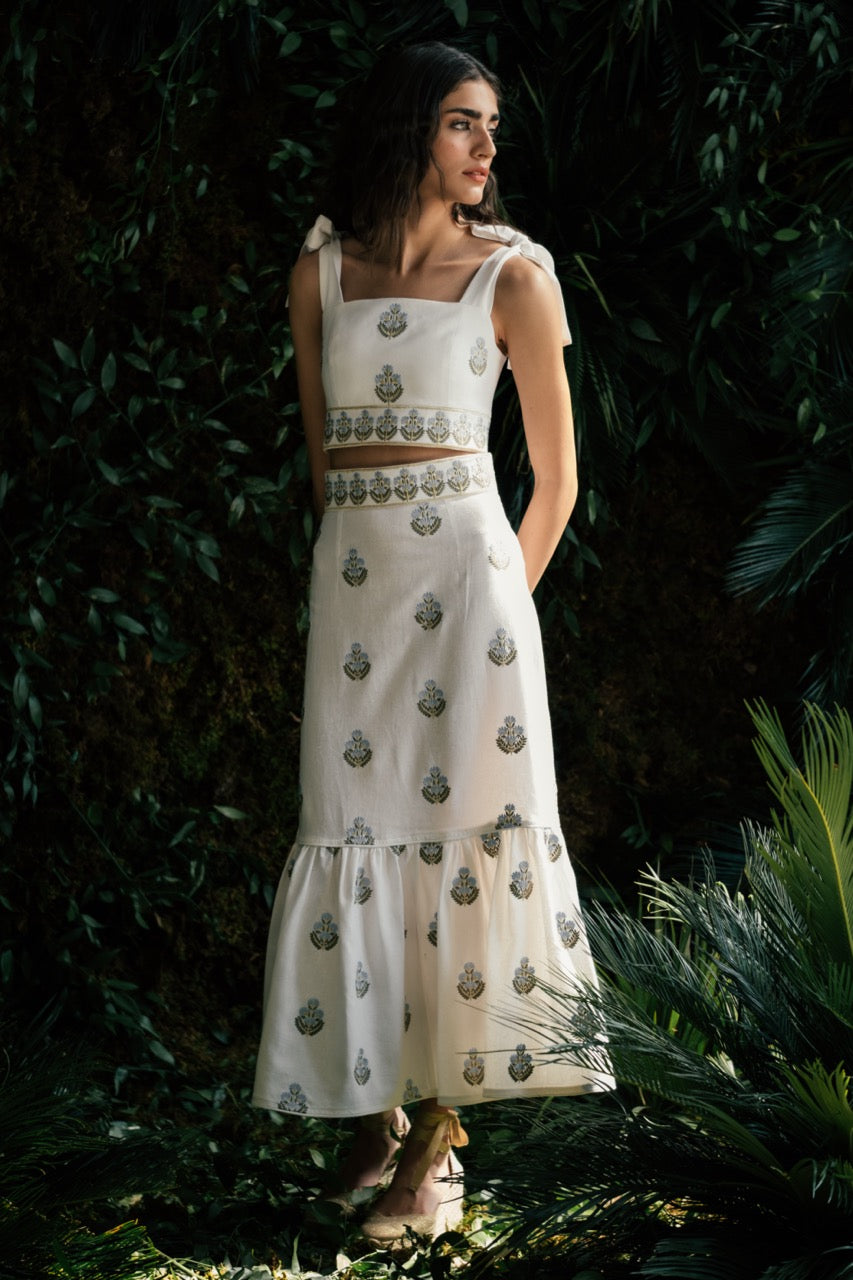 OTM Exclusive: Begum Set in Off-White & Blue