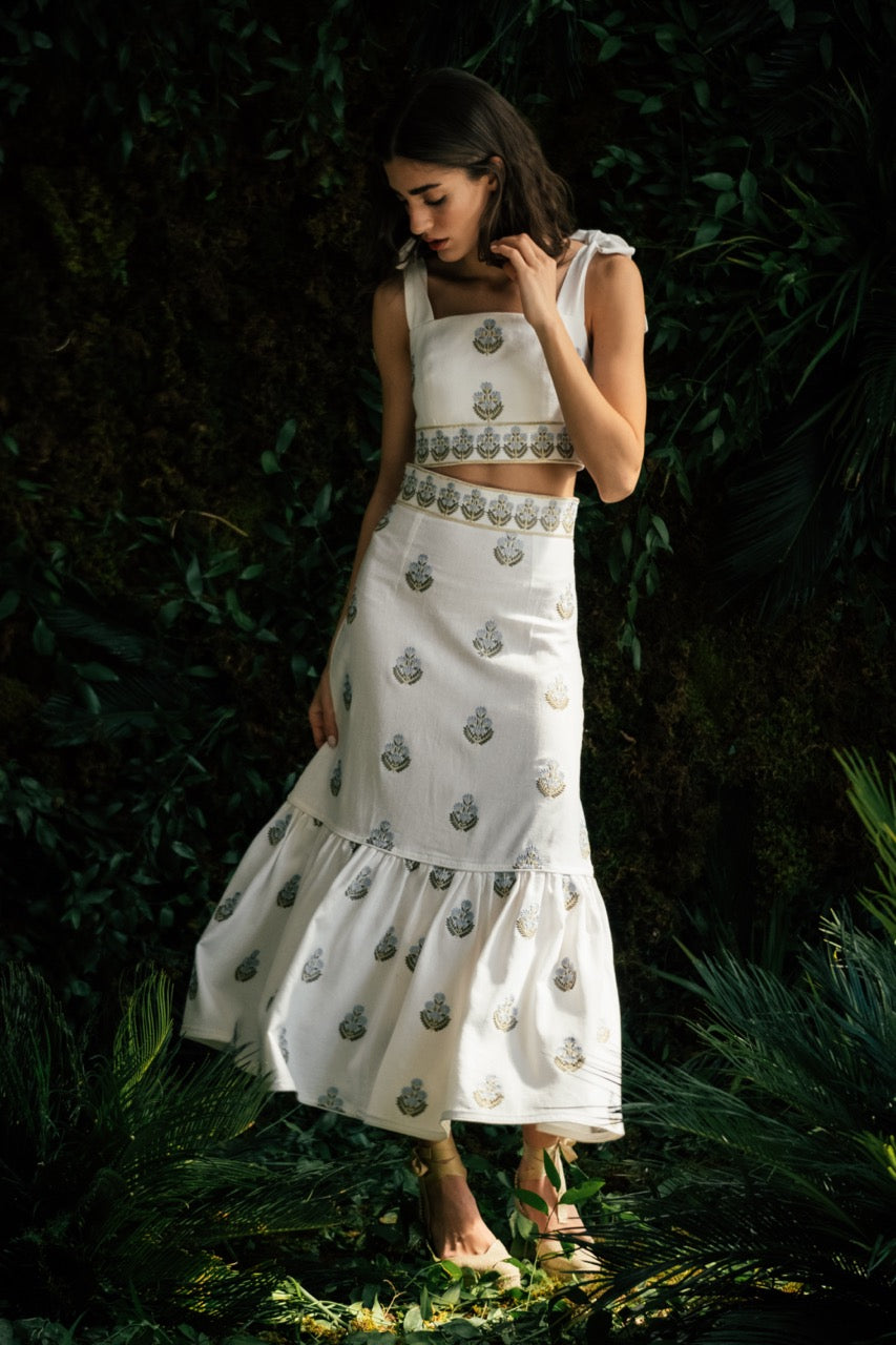 OTM Exclusive: Begum Set in Off-White & Blue