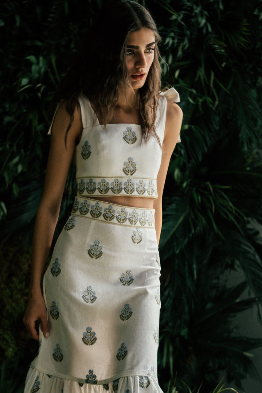 OTM Exclusive: Begum Set in Off-White & Blue
