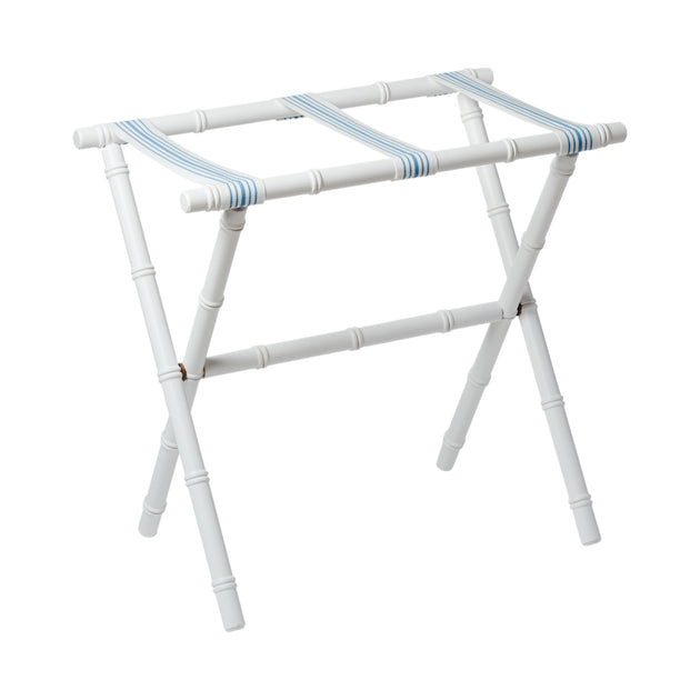 Bamboo Luggage Rack - White with Light Blue Stripe Straps