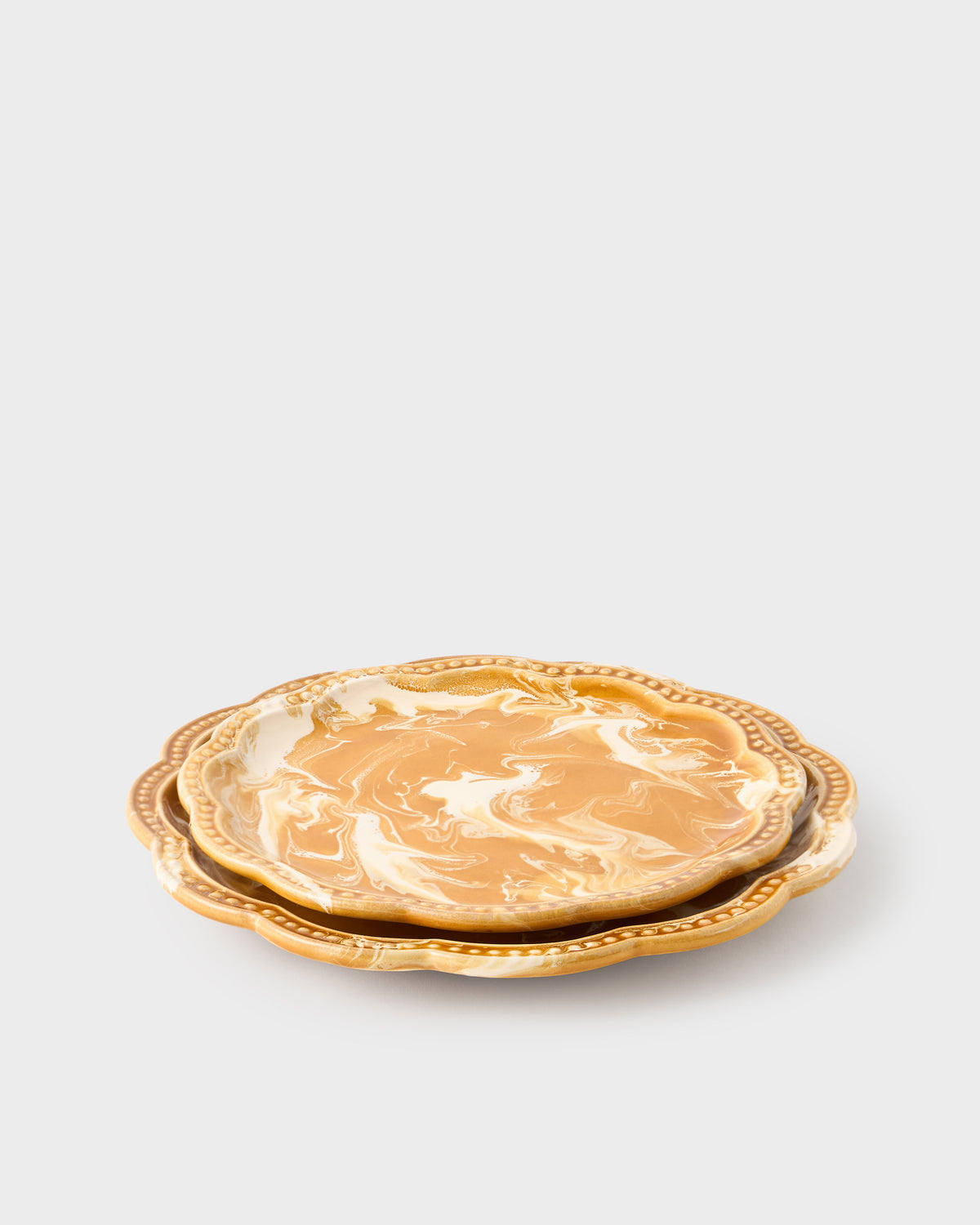 Marbled Scalloped Dinner Plate in Terracotta