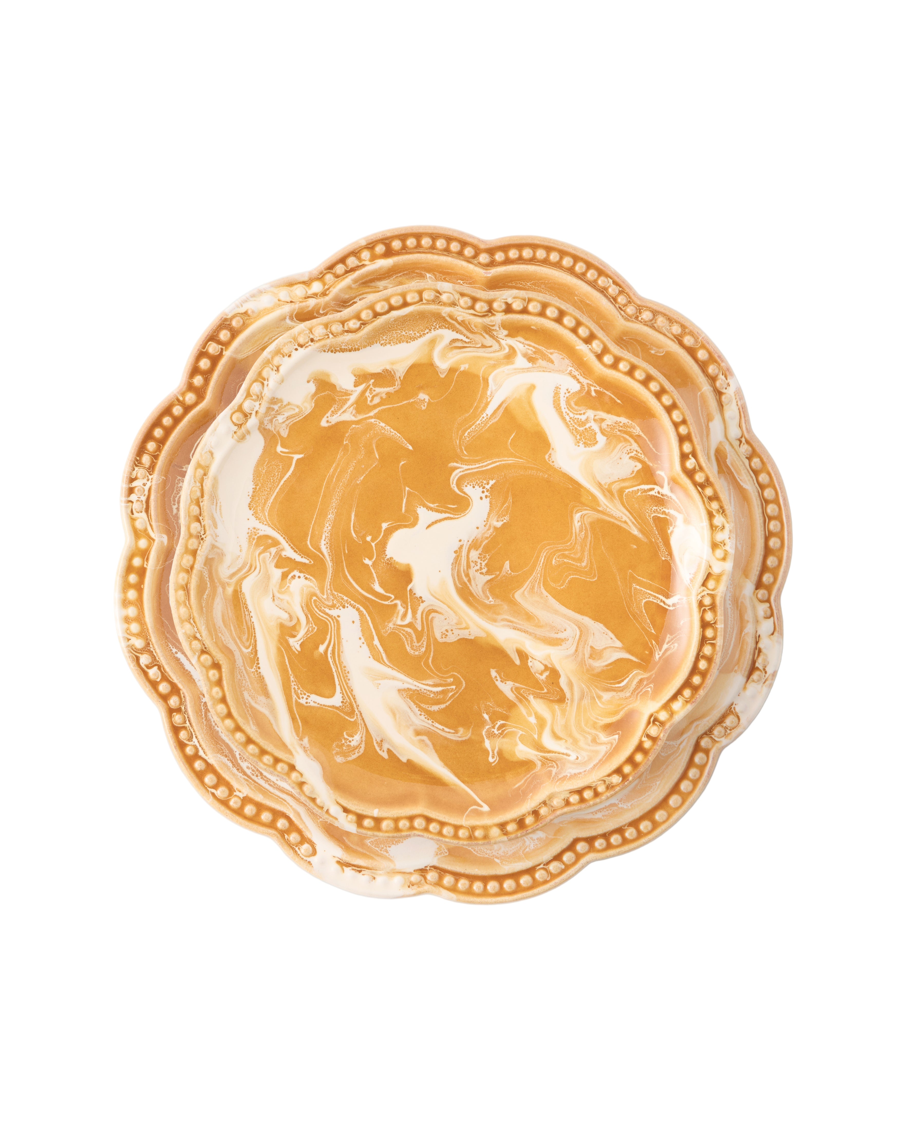 Marbled Scalloped Dessert Plate in Terracotta