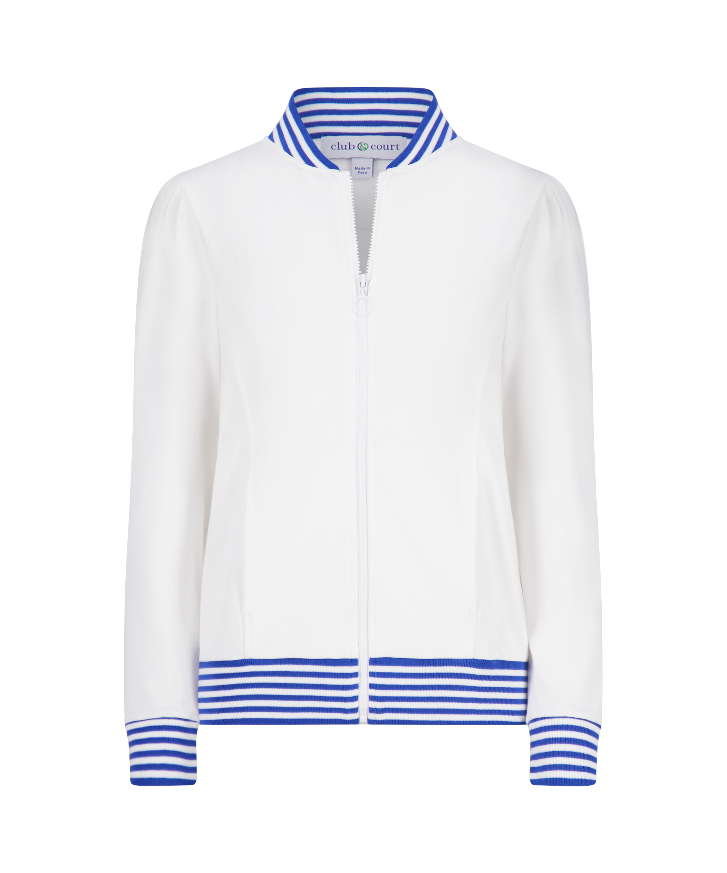 Dynasty Jacket in Bright White with Cadet Blue Stripe