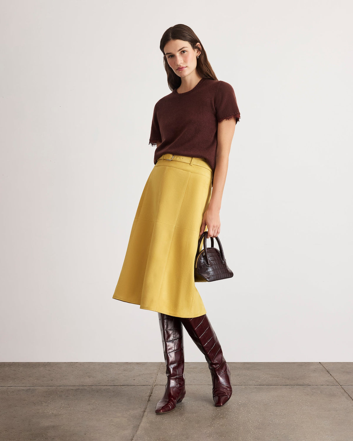 Dailey Cashmere Top with Lace in Deep Redwood