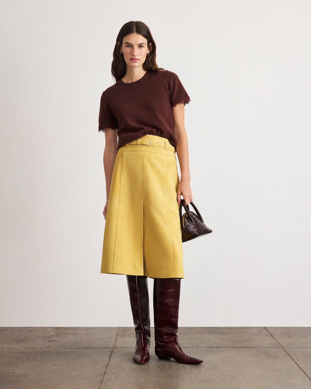 Dailey Cashmere Top with Lace in Deep Redwood