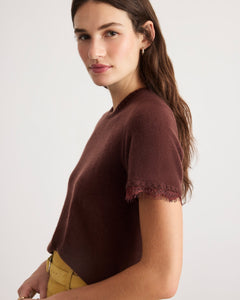 Dailey Cashmere Top with Lace in Deep Redwood