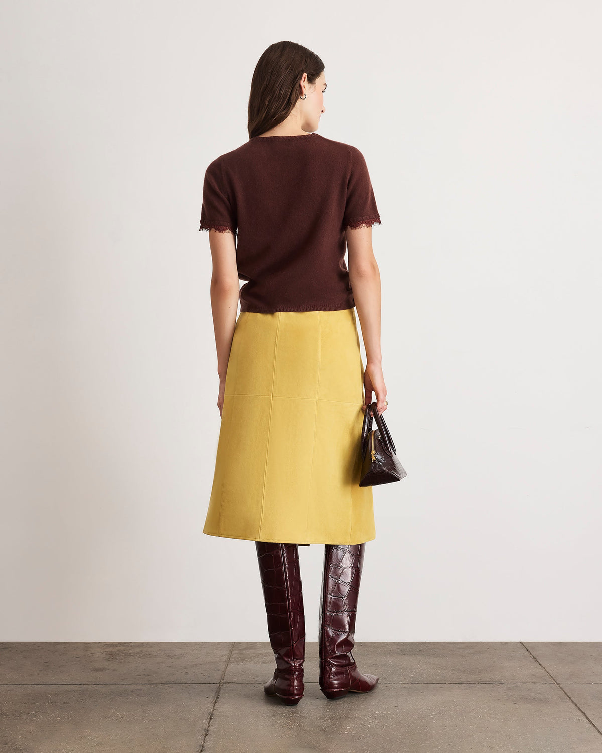 Dailey Cashmere Top with Lace in Deep Redwood