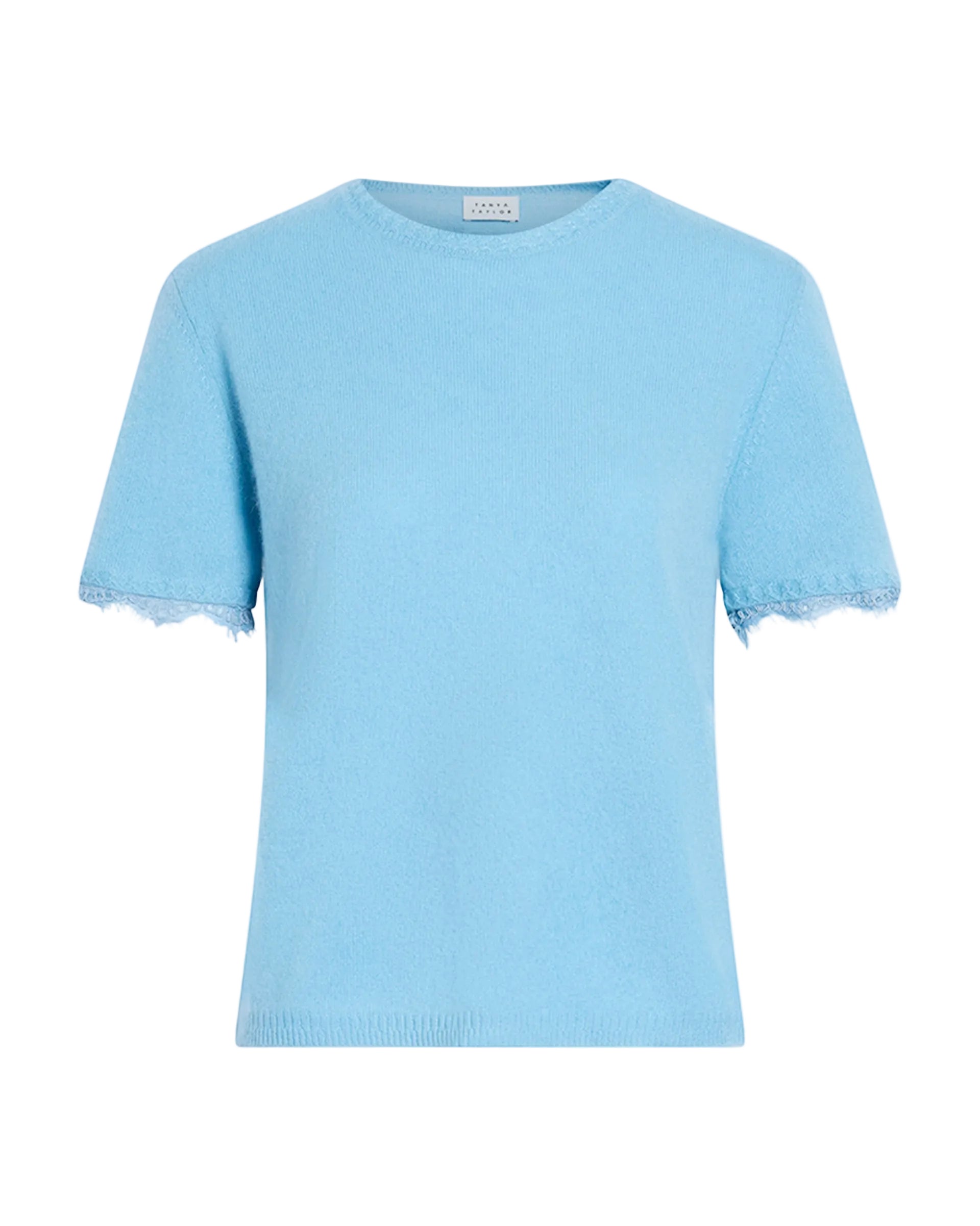 Dailey Cashmere Top With Lace in Shadow Blue