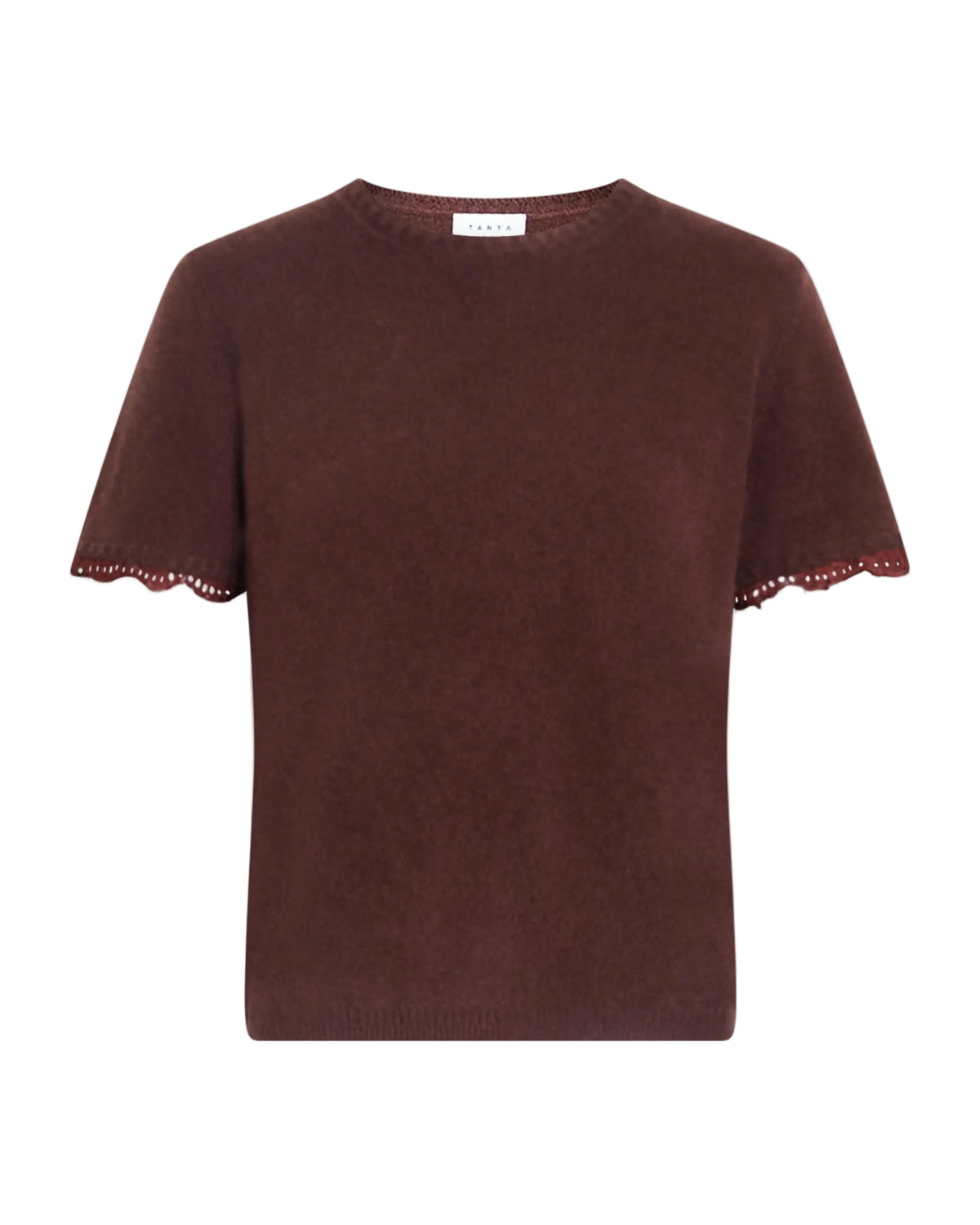 Dailey Cashmere Top with Lace in Deep Redwood