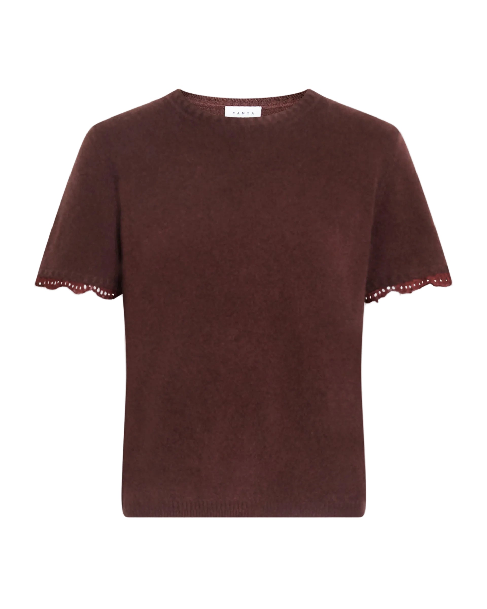 Dailey Cashmere Top with Lace in Deep Redwood