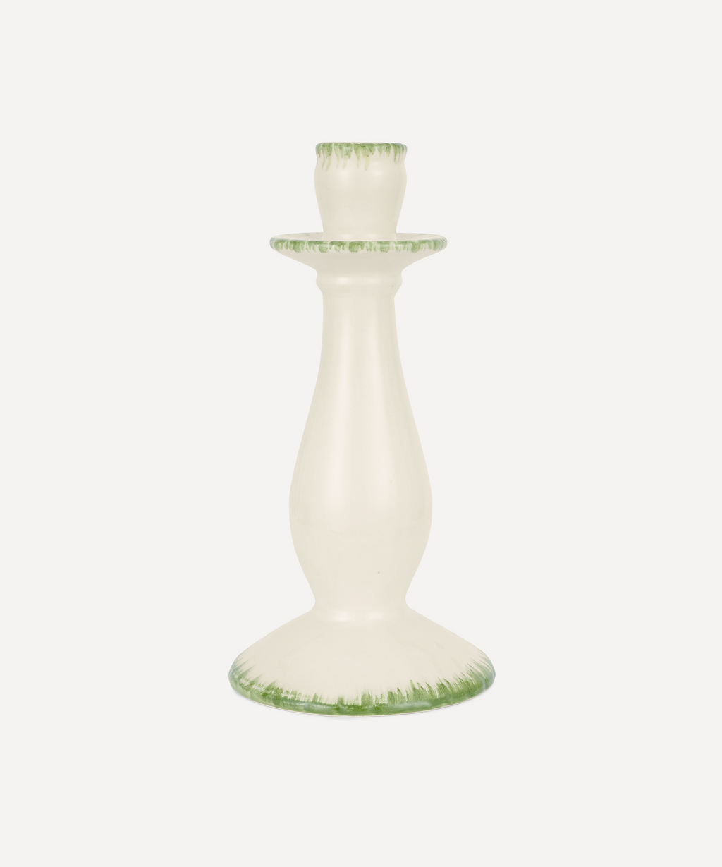 Rebecca Udall Daisy Candlestick, Leaf Green, Ivory Background