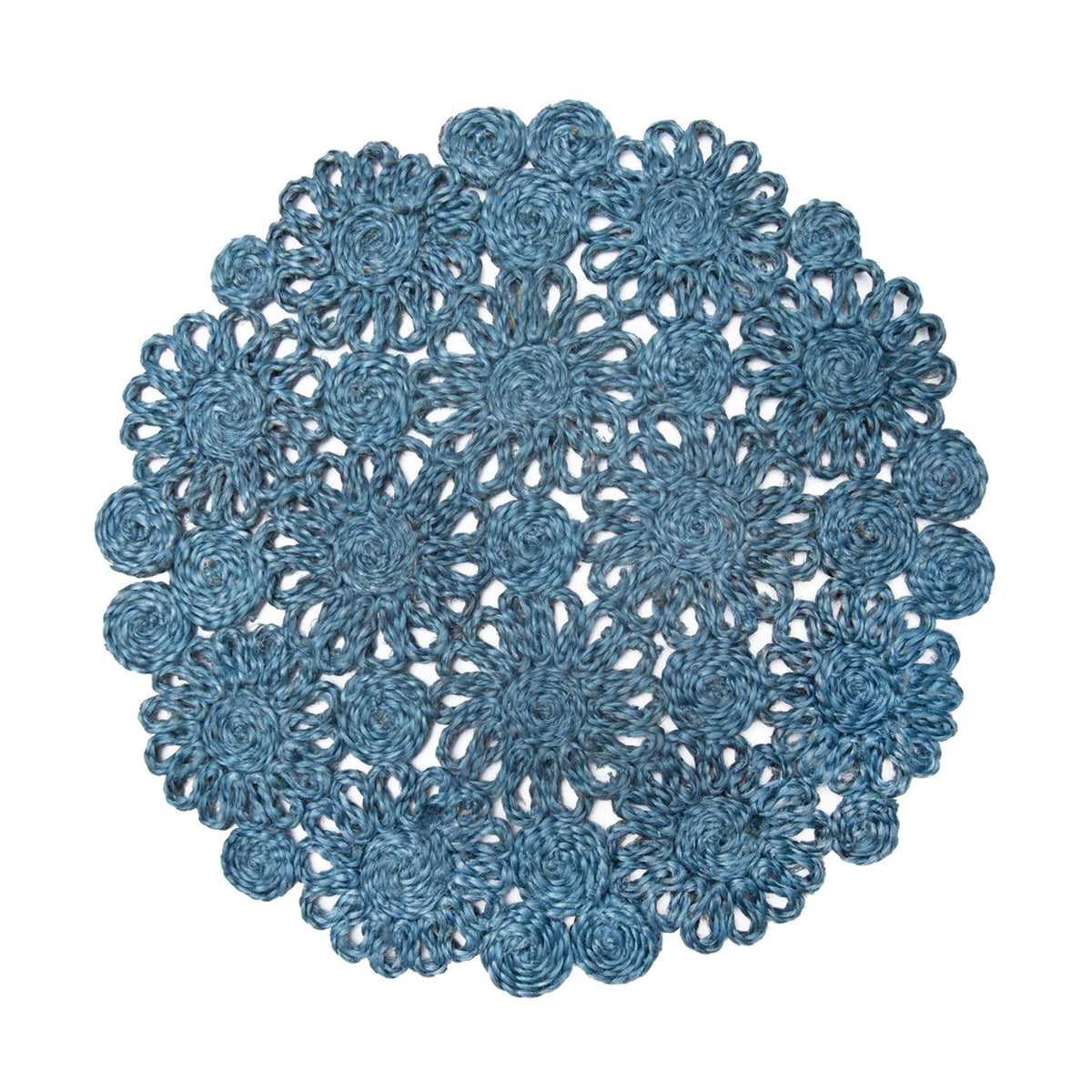 Daisy Jute 15" Round Placemat in Blue Jean, Set of 4