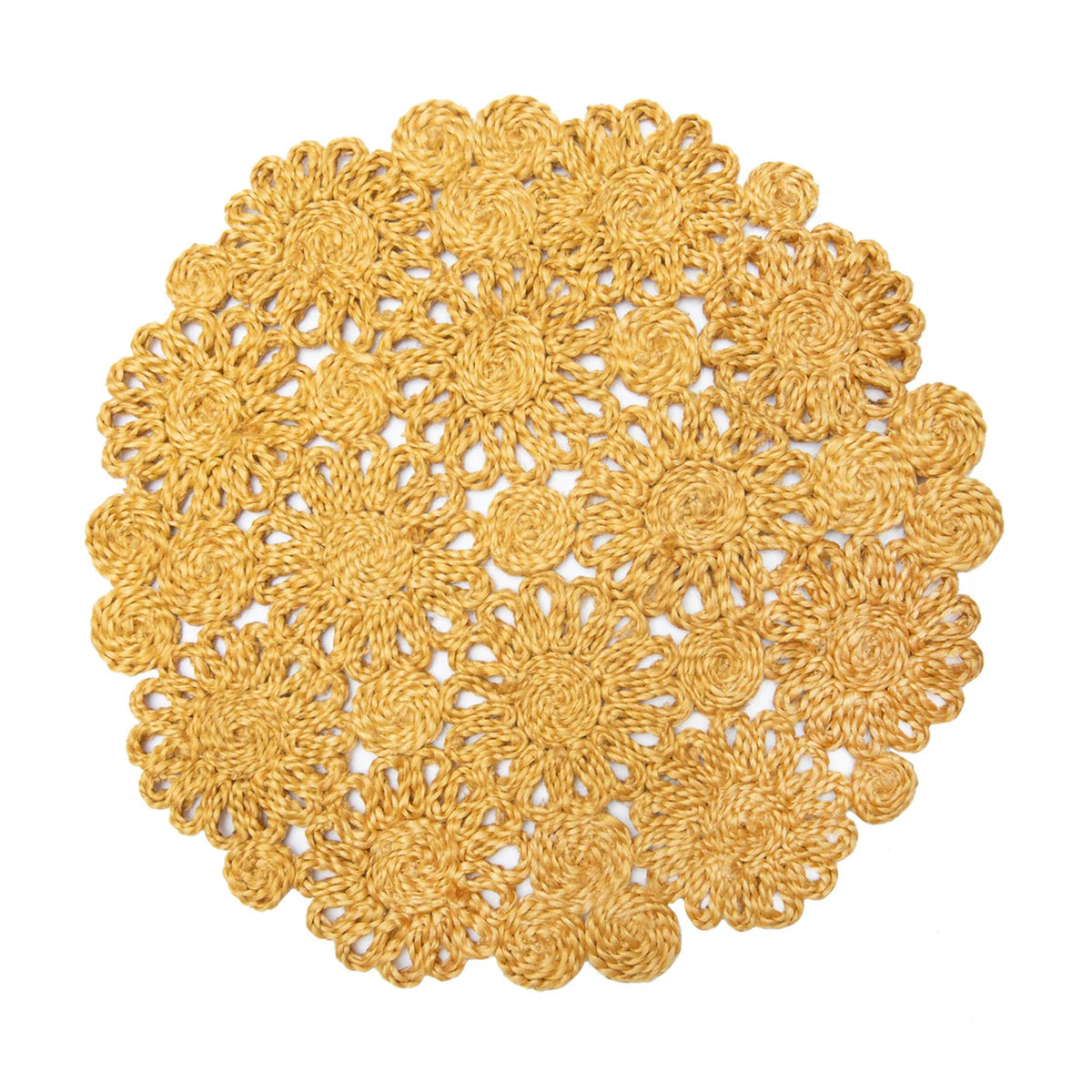 Daisy Jute 15" Round Placemat in Mustard, Set of 4