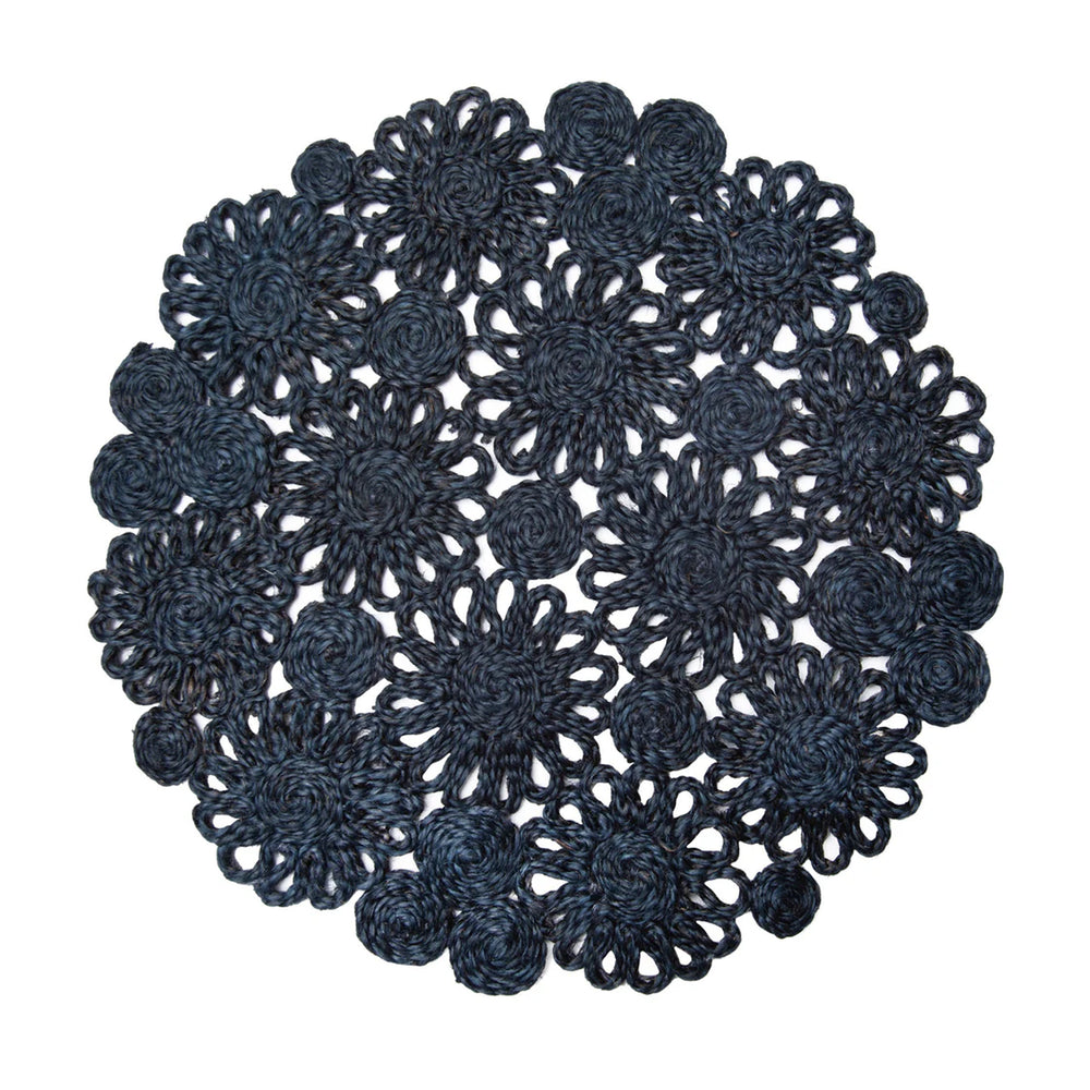 Daisy Jute 15" Round Placemat in Navy, Set of 4