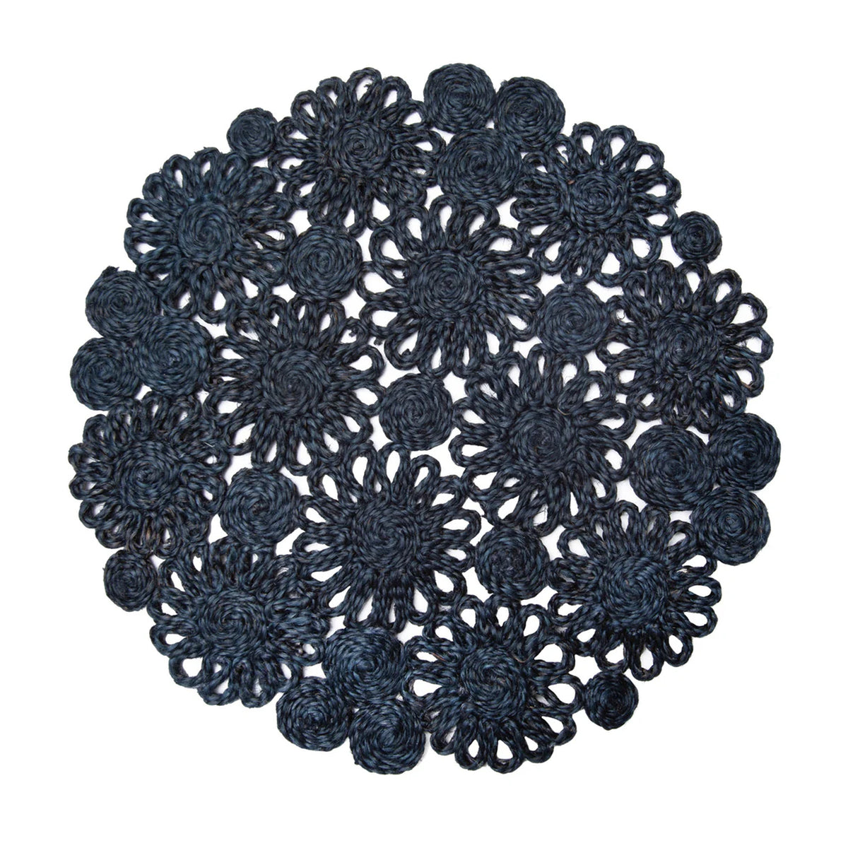 Daisy Jute 15" Round Placemat in Navy, Set of 4