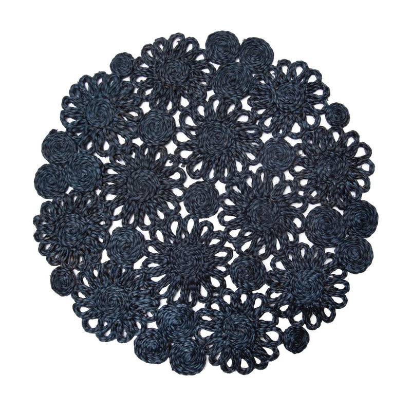 Daisy Jute 15" Round Placemat in Navy, Set of 4