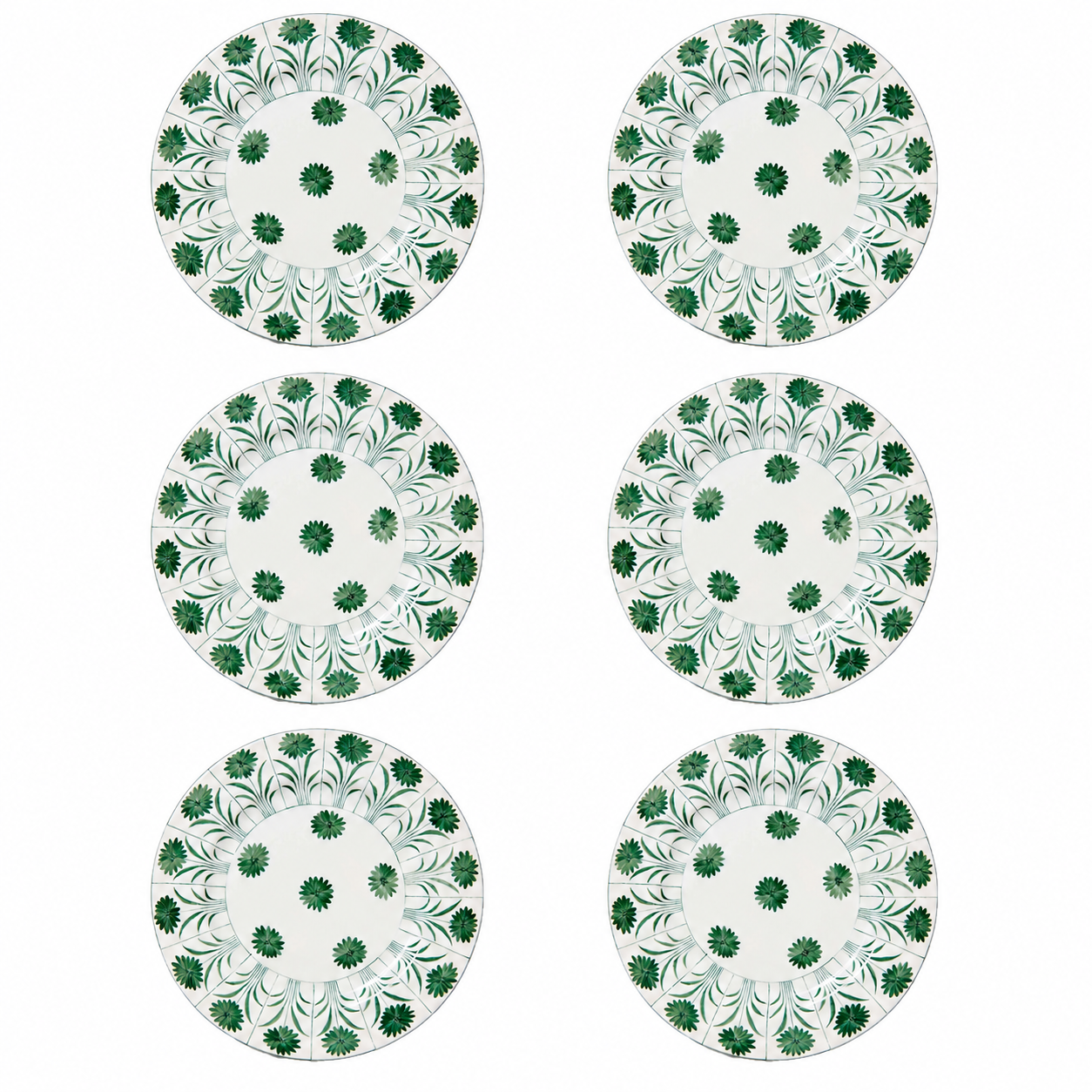 Daisy Plate in Green, Set of 6