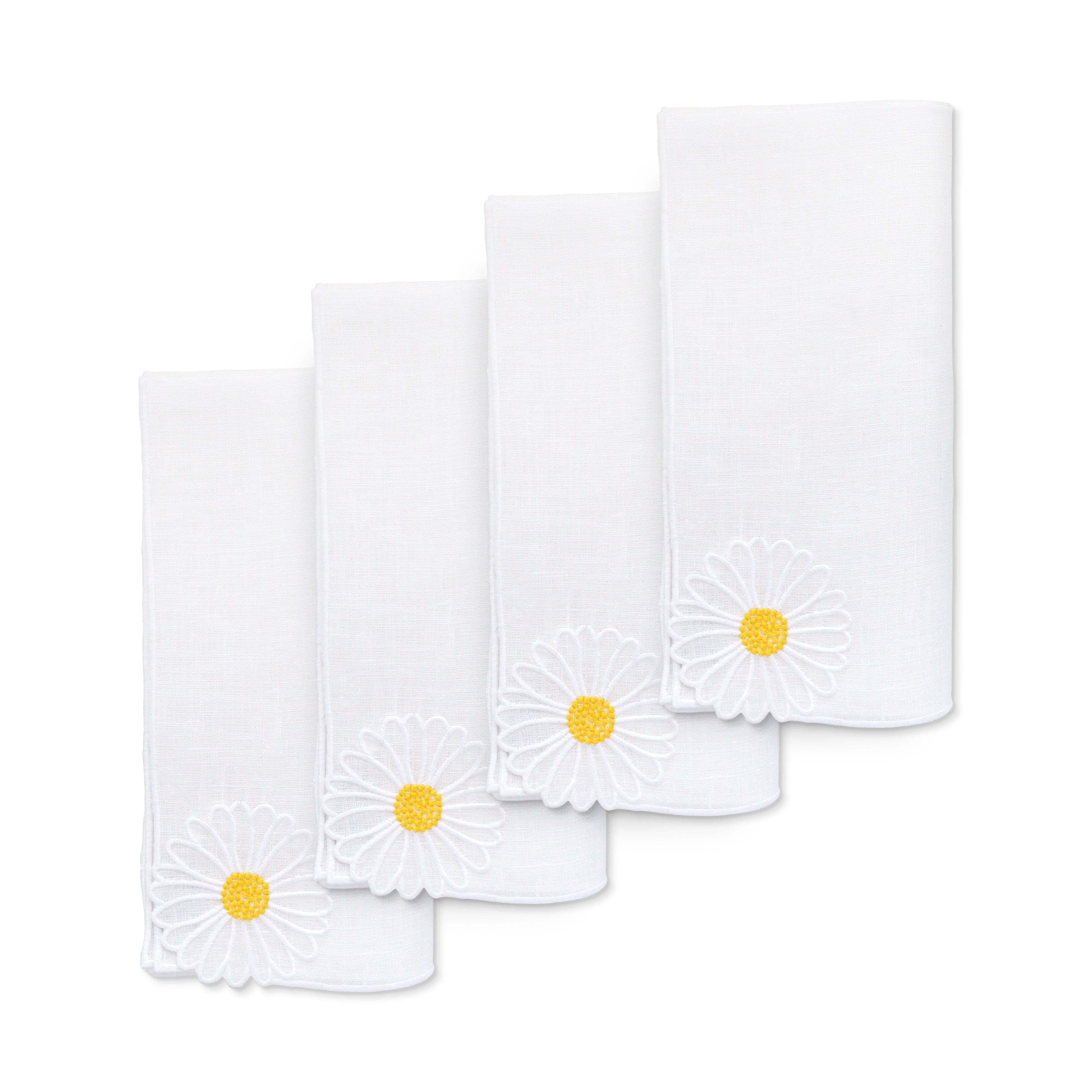 Daisy Linen Dinner Napkins (4) Daisy Themed Elegant Table Decor Accessories Chefanie 