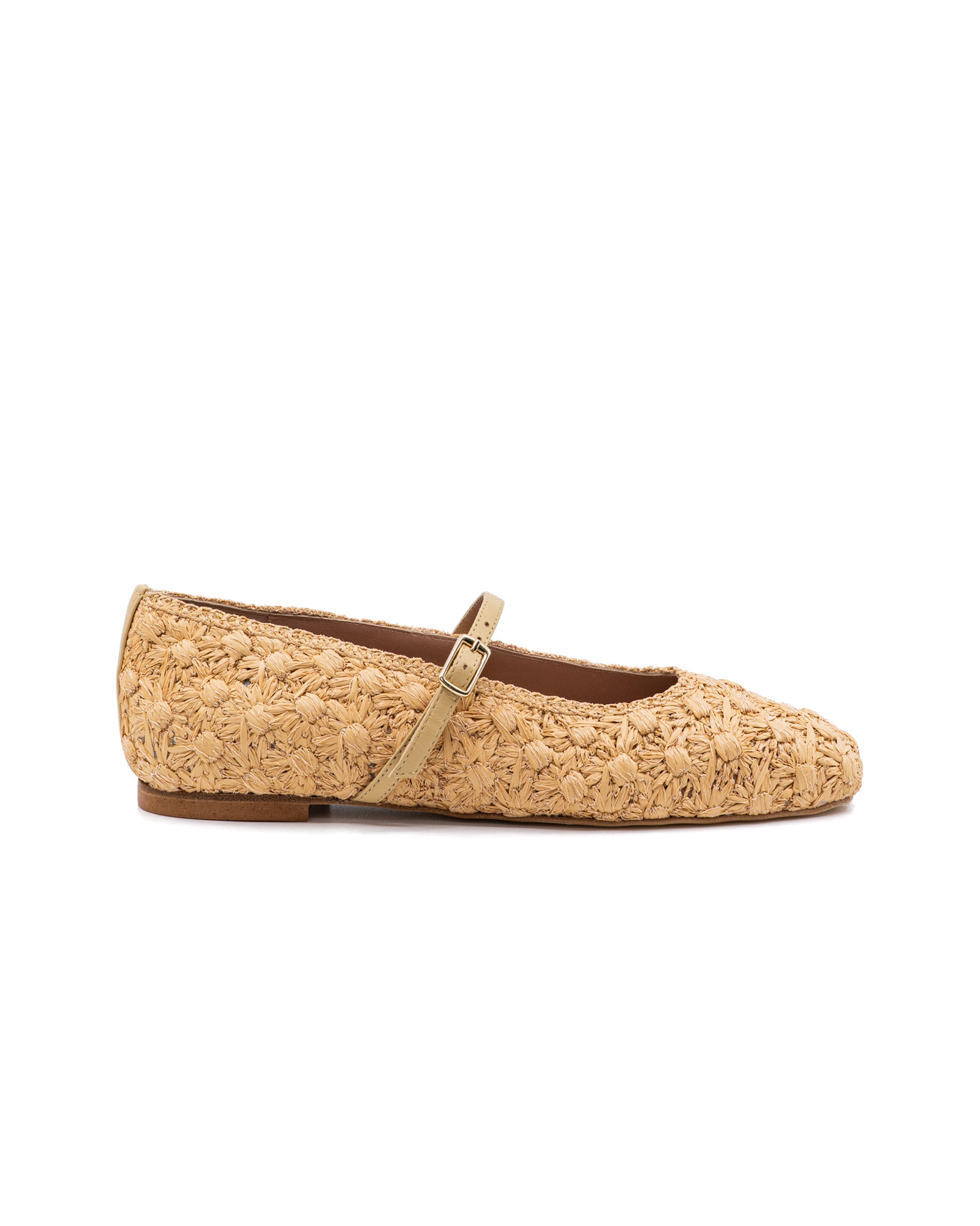 Dalia Flower Raffia with Strap Ballerina in Natura Raffia