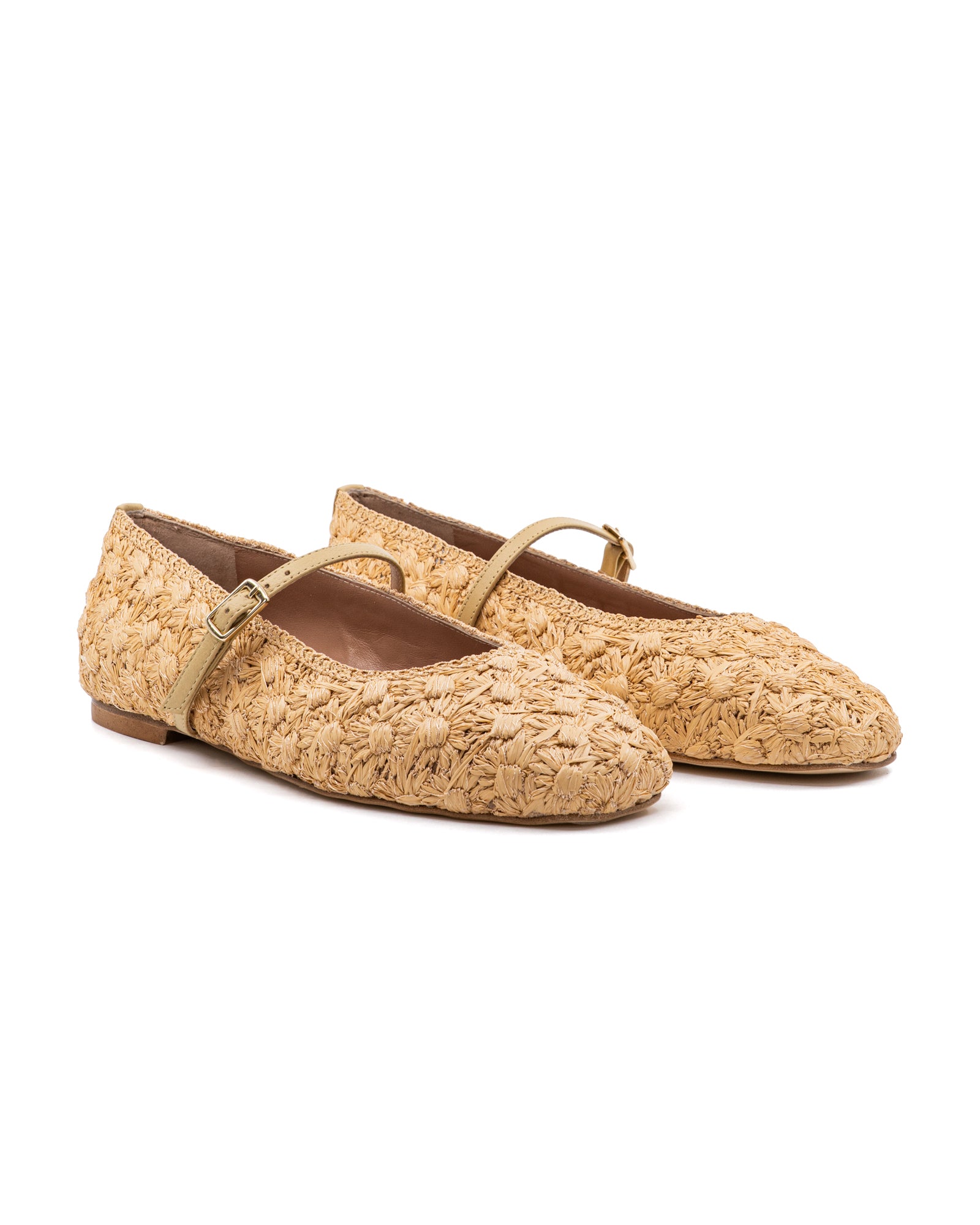 Dalia Flower Raffia with Strap Ballerina in Natura Raffia